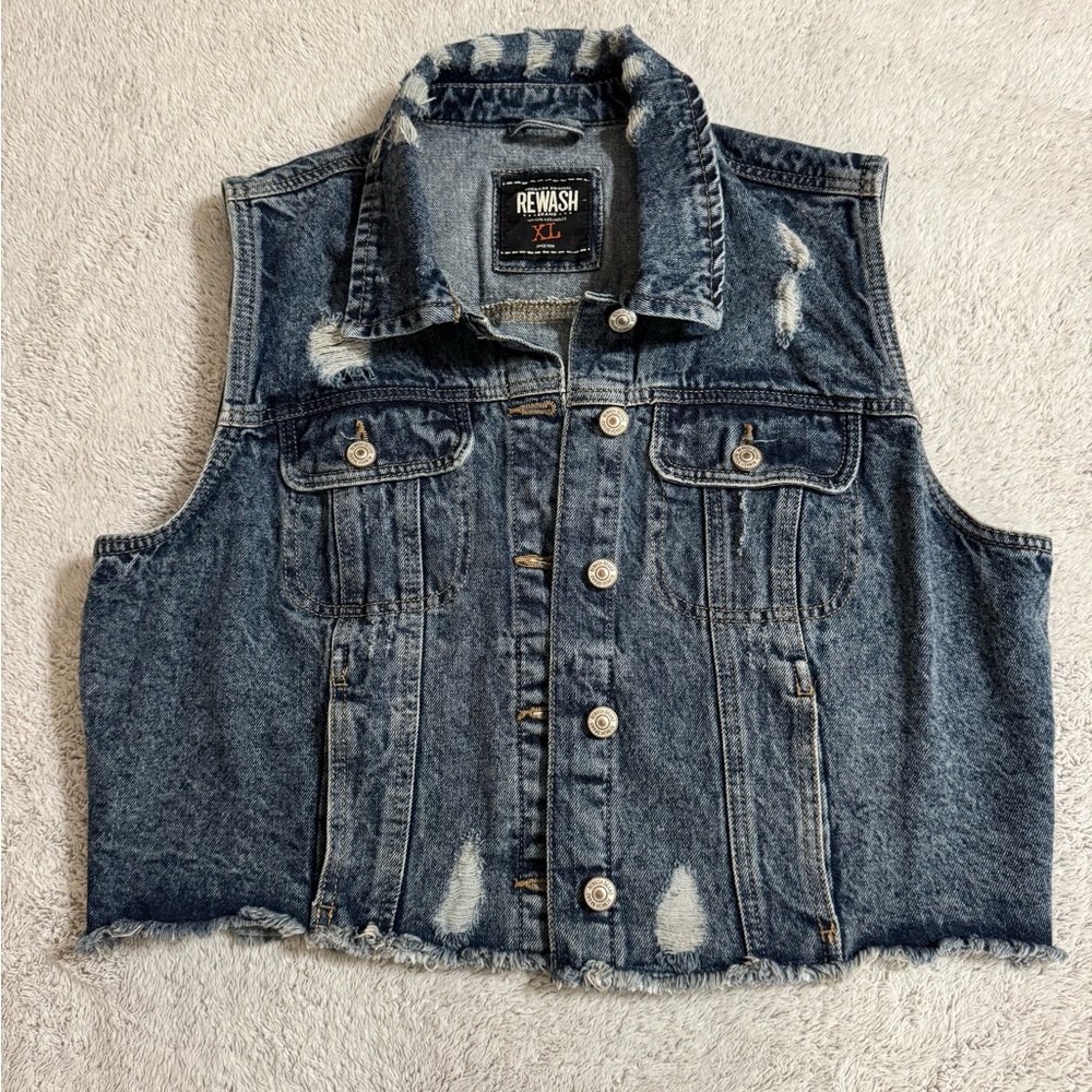Rewash Distressed Denim Vest
